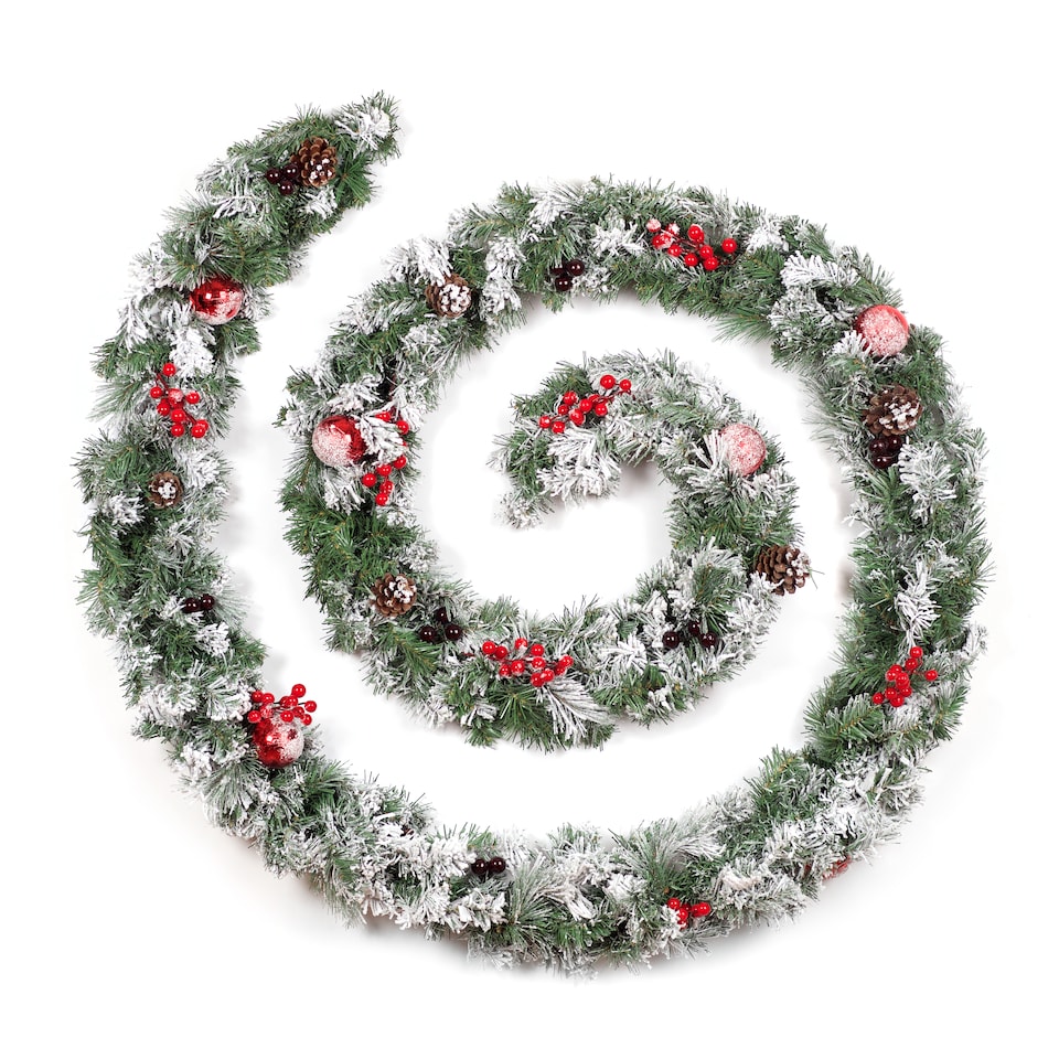 image 1 of Best Artificial Christmas 12ft Frosted Red Garland