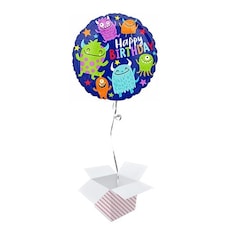 Happy Little Monsters Birthday Round Foil Helium Balloon - Inflated Balloon in a Box