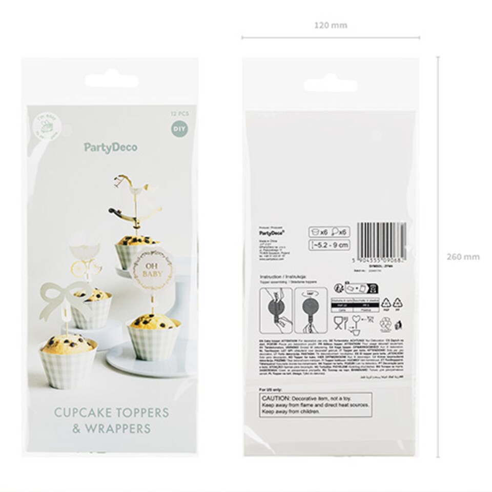 image 1 of Oh Baby Sage Green Cupcake Toppers & Wraps - Pack of 6