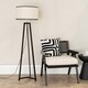 image 2 of ValueLights Lottie Wood Tripod Floor Lamp Linen White Trim Shade & Bulb | Brown | White