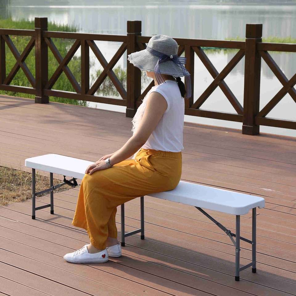 image 1 of 6ft 1.8m Folding Heavy Duty Outdoor 4 Person Trestle Bench Chair | White