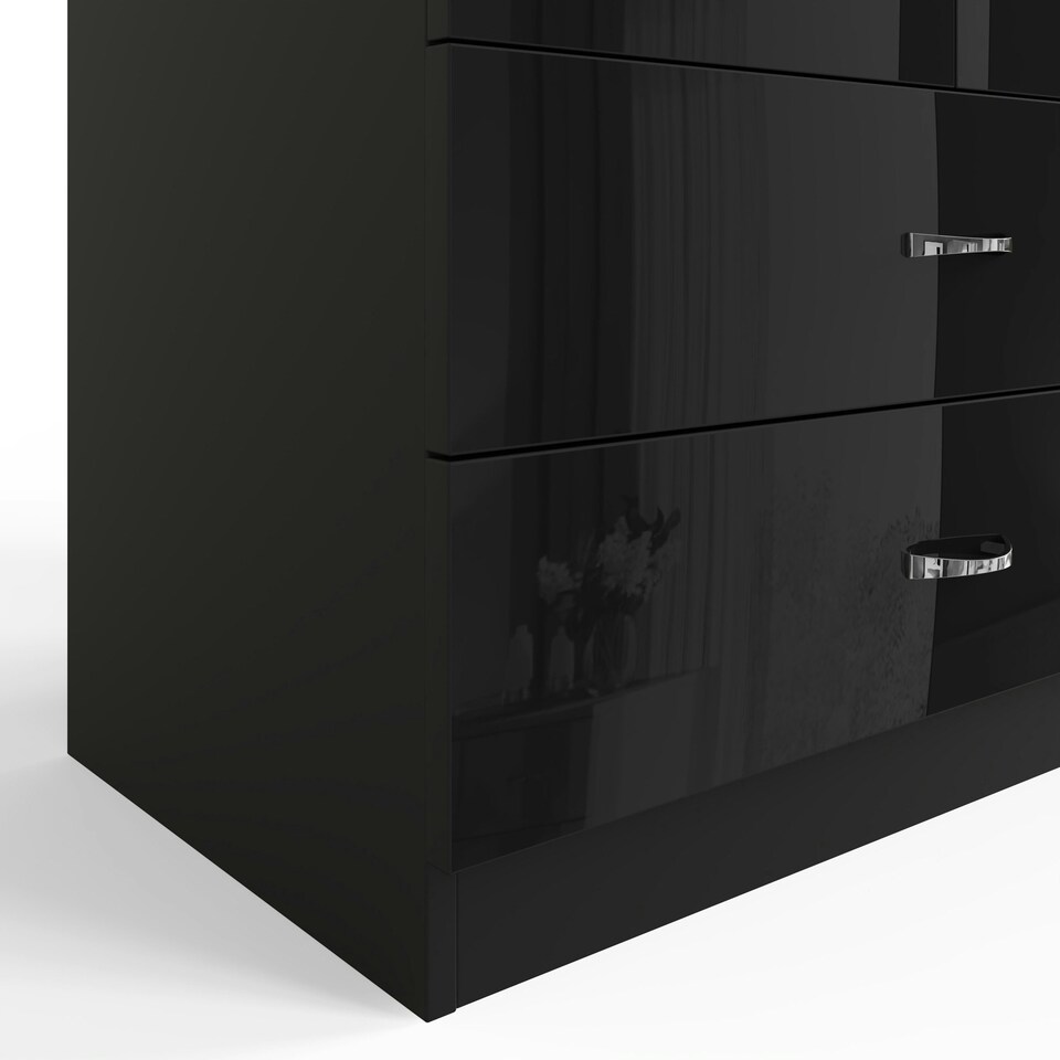 image 1 of FWStyle Chilton Combination Wardrobe 2 Door 2 Drawer - Black Gloss Front Black