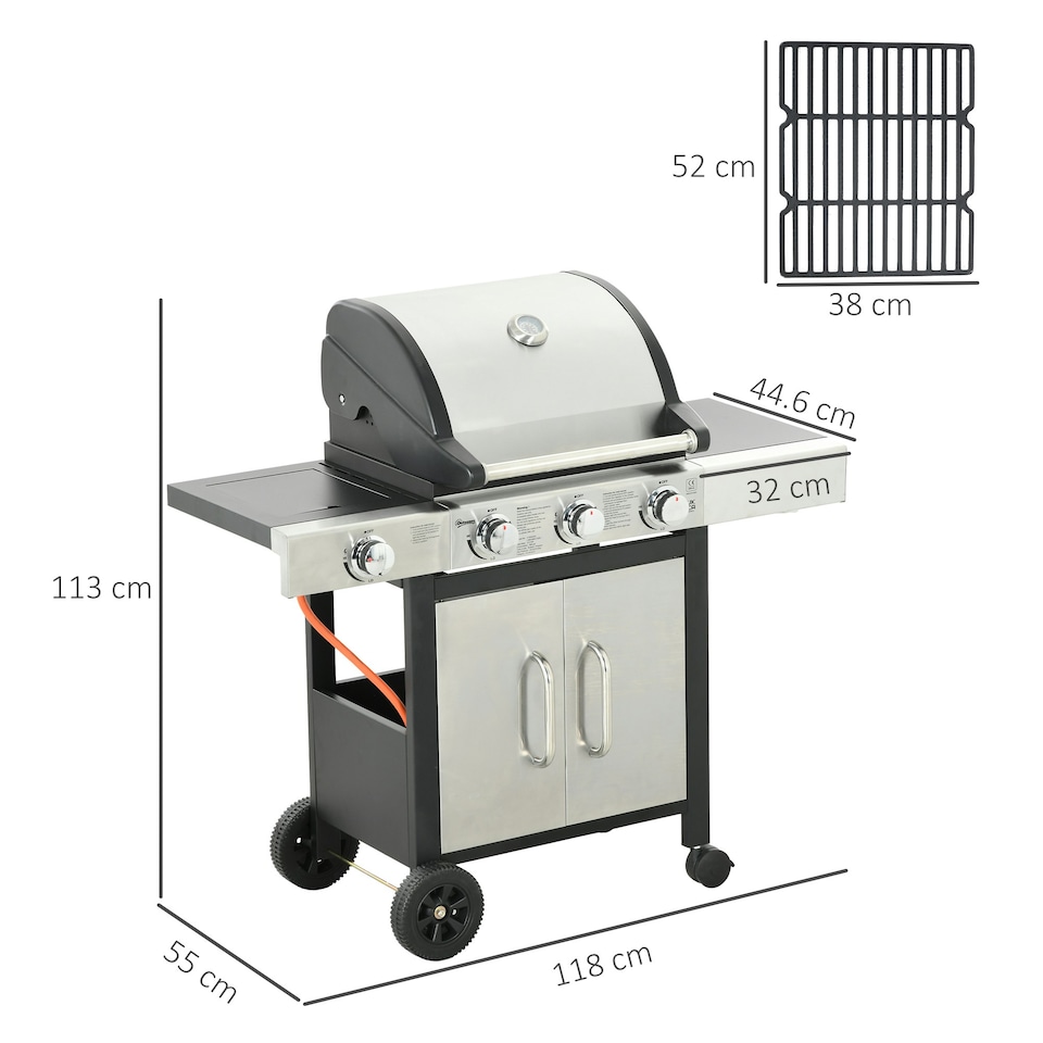 image 1 of Outsunny Deluxe Gas Barbecue Grill 3+1 Burner Garden BBQ w/ Large Cooking Area