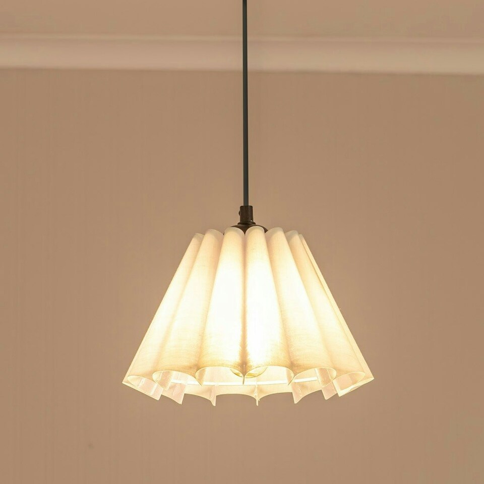 image 1 of ValueLights Lauren White Fabric Pleated Scallop Edge Tapered Ceiling Floor Table Lamp Shade