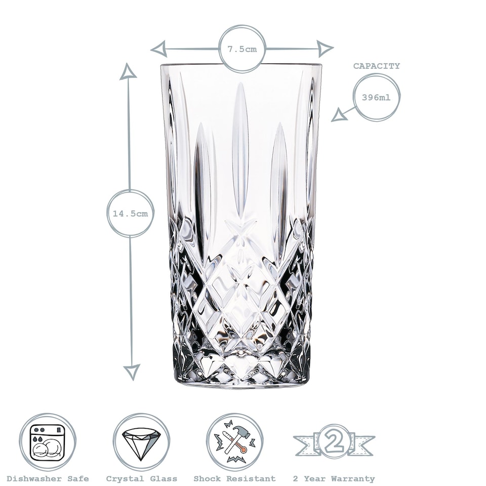 image 1 of RCR Crystal Orchestra Cut Glass Highball Cocktail Glasses Tumblers Set - 396ml - Pack of 6 | Clear | Clear
