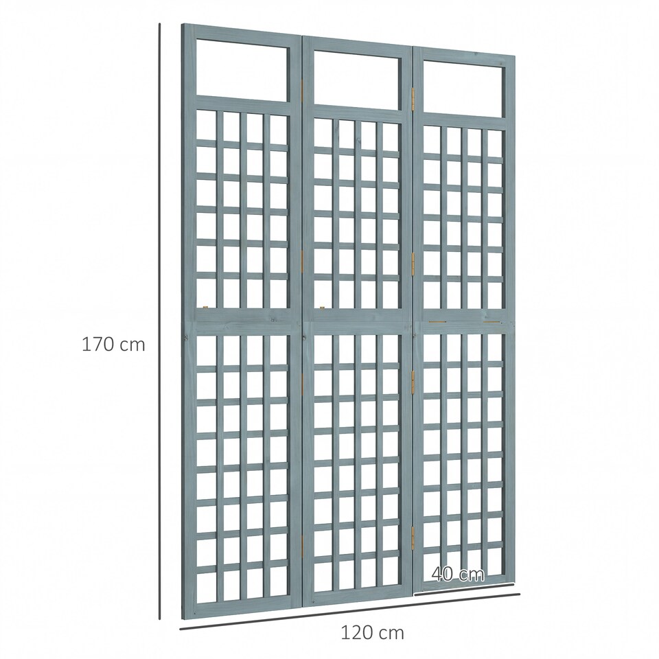 image 1 of Outsunny 3-Panel Garden Privacy Screen, Foldable Wooden Divider, Grey | Grey