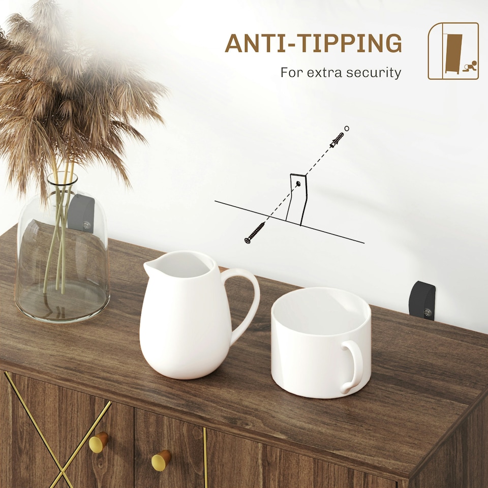 image 1 of HOMCOM Sideboard Storage Cabinet with Luxurious Steel Lines Steel Legs Brown Brown