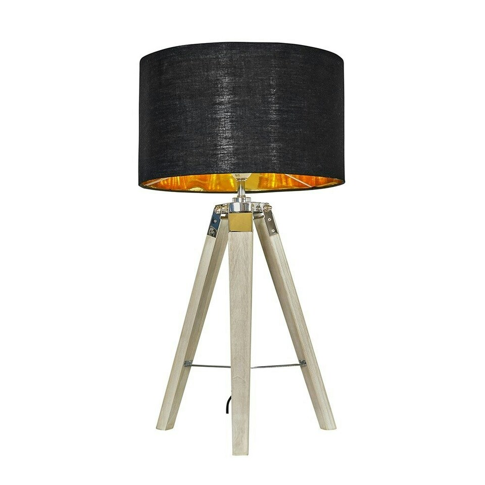 image 1 of ValueLights Clipper Tripod Painted Black Table Lamp with Medium Black Drum Shade and LED Bulb