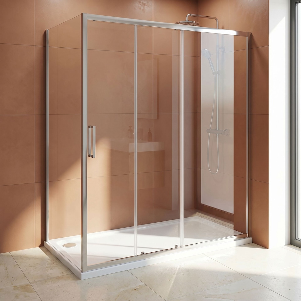 image 1 of Balterley Rectangular Stone Anti-Slip Shower Tray with Corner Waste Position - Balterley | White | White
