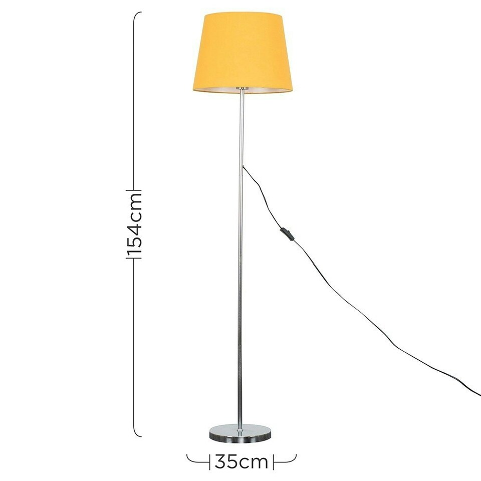 image 1 of ValueLights Charlie Chrome Floor Lamp Mustard Taper Shade & Bulb