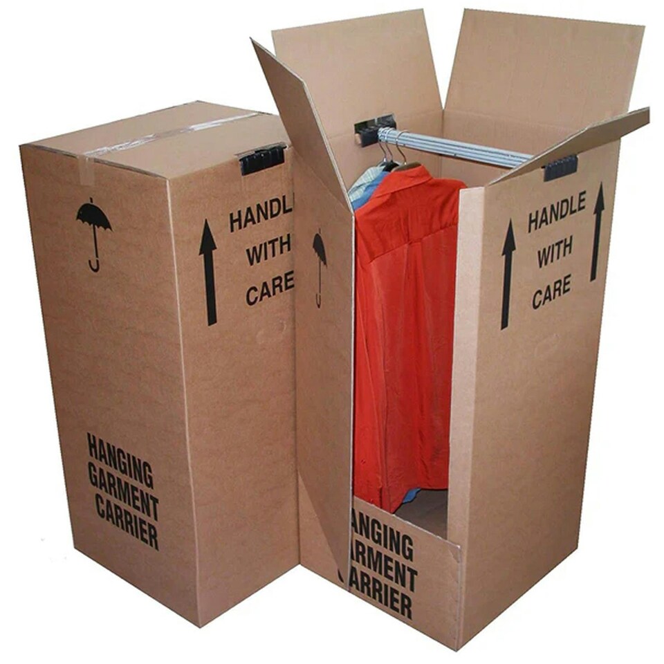 image 1 of 5 x Strong Double Wall Cardboard Wardrobe Boxes With Hanging Rails Brown