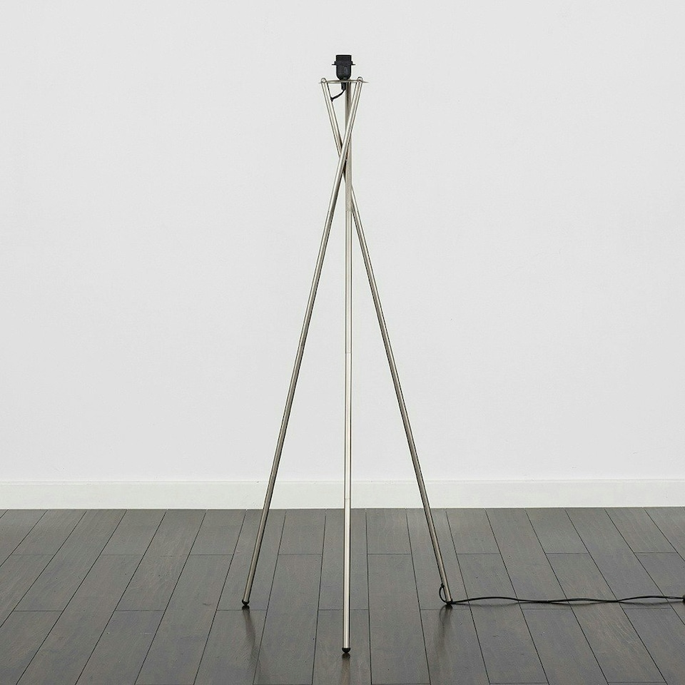 image 1 of ValueLights Camden Brushed Chrome Metal Stem Tripod Floor Lamp | Silver