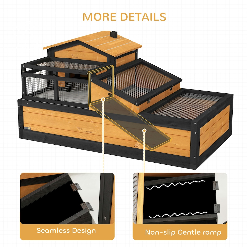 image 1 of PawHut Wooden Tortoise House Indoor Outdoor w/ Balcony, Tray, Openable Roof
