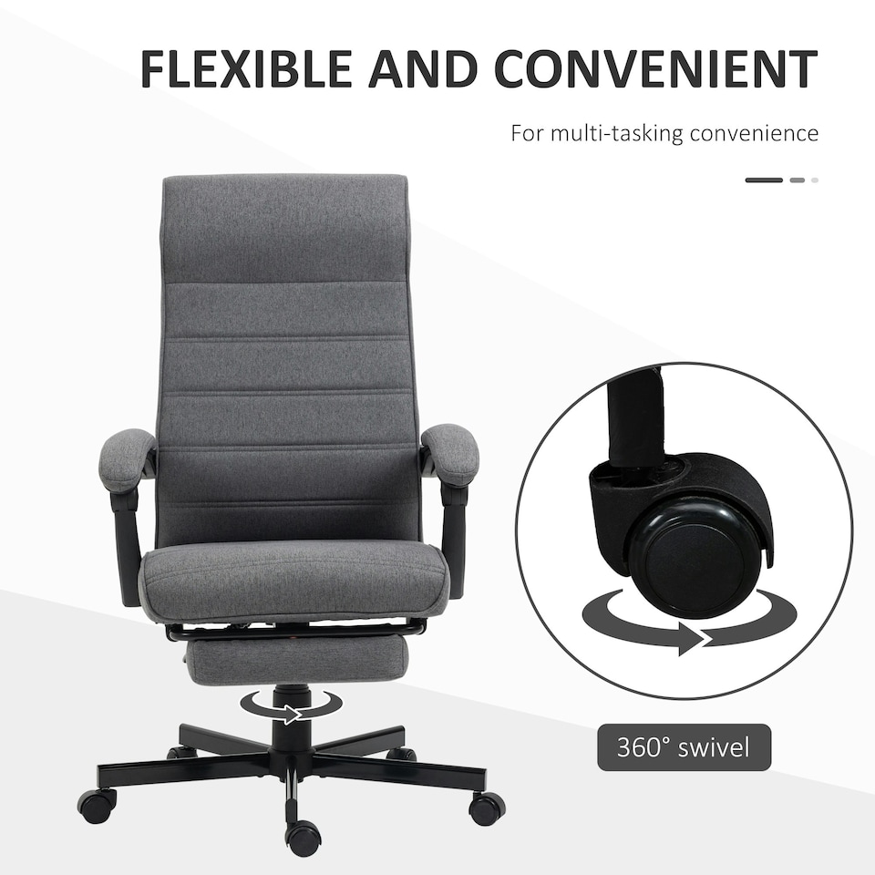 image 1 of Vinsetto High-Back Home Office Chair with Adjustable Height and Footrest, Grey
