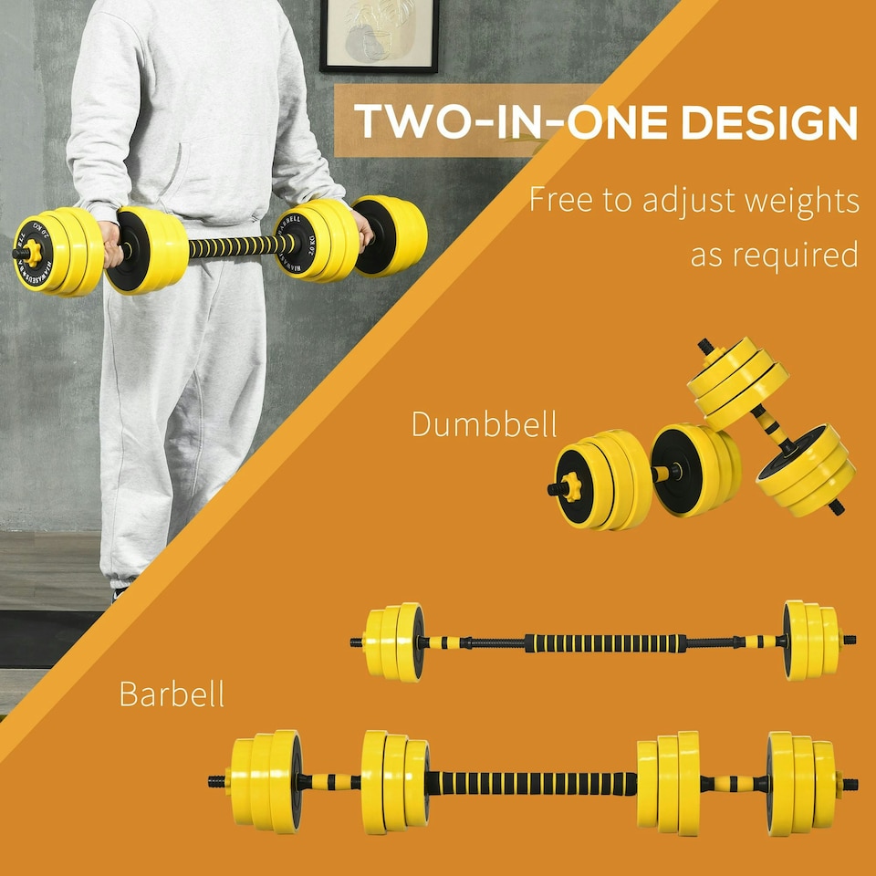 image 1 of HOMCOM 30KG Barbell & Dumbbell Set Fitness Exercise Home Gym Plate Bar Clamp Rod