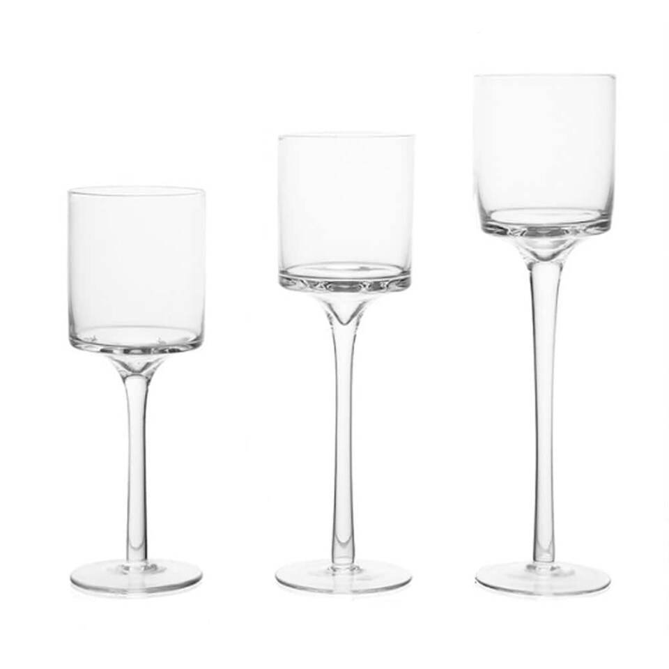 image 1 of Living and Home Set of 3 Glass Candlestick Holders Table Centrepiece