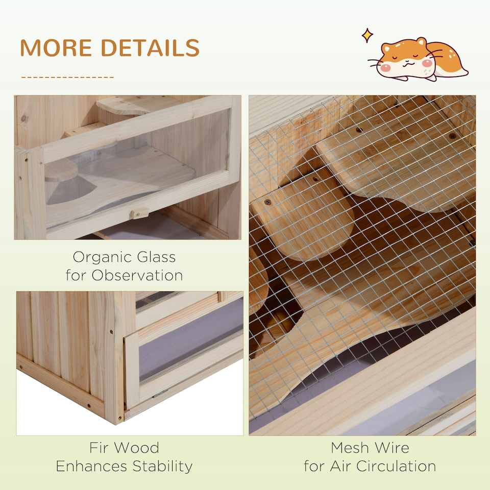 image 1 of PawHut 2 Levels Wooden Hamster Cage Mice Rodents Hutch Small Animals