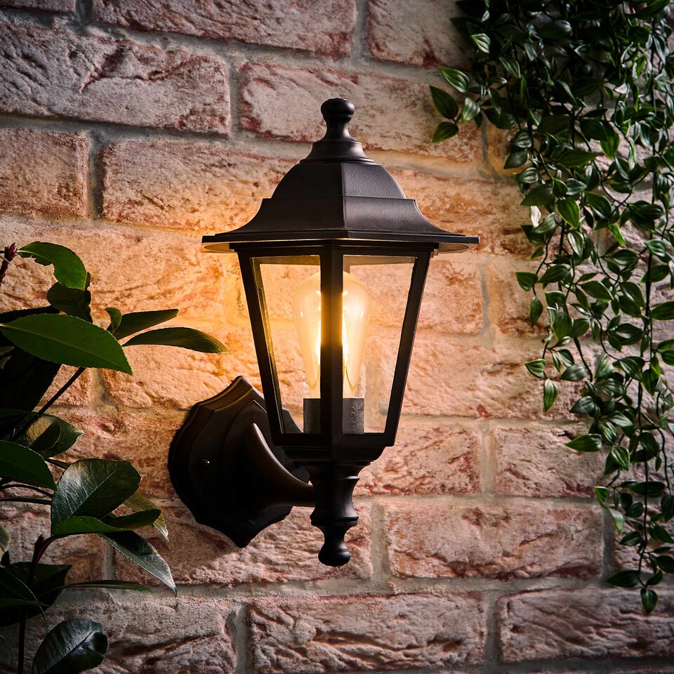 image 1 of ValueLights Black Traditional Wired Outdoor Security Lantern Wall Light
