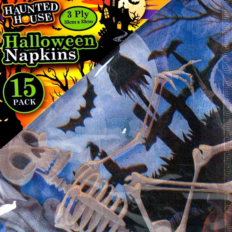 image 1 of PMS Halloween Napkins - Spooky 3-Ply Novelty Serviettes, Pack of 15
