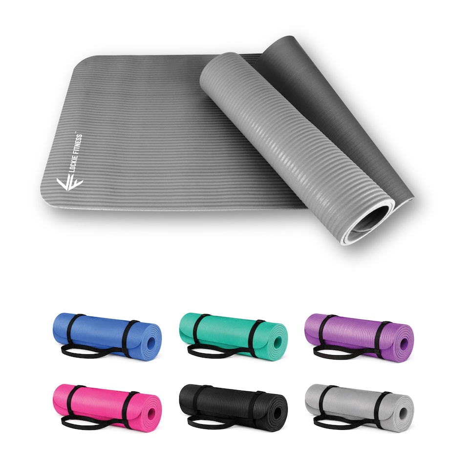 image 1 of Lockie Fitness Yoga Mat 8 mm Thick, Non Slip Exercise Mat for Women and Men, TPE Foam Pilates Mat, Gym Mat for Home Workout, Yoga, Pilates, Exercise & Gymnastics, 180 x 60 cm, Grey