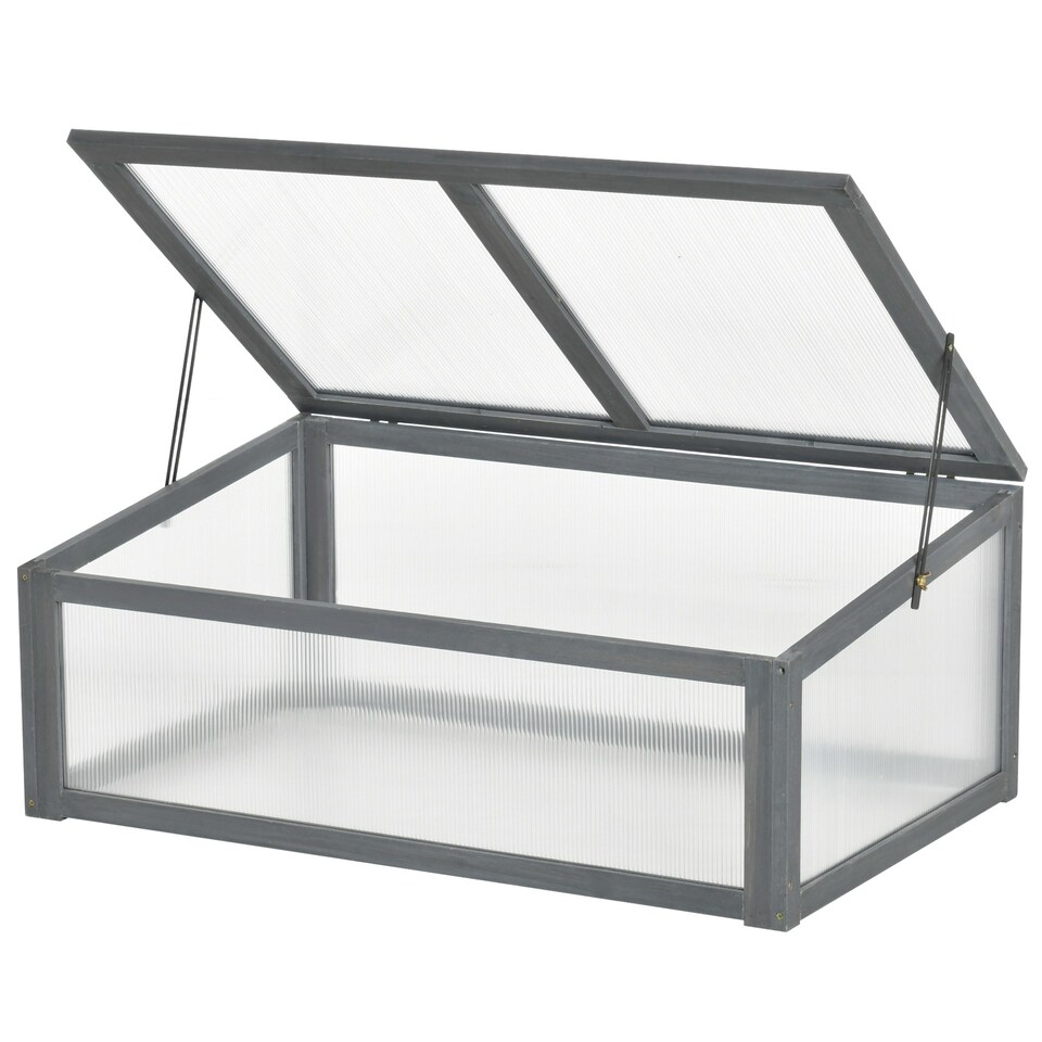 image 1 of Outsunny Square Wooden Outdoor Greenhouse for Plants PC Board 100 x 65 x 40cm