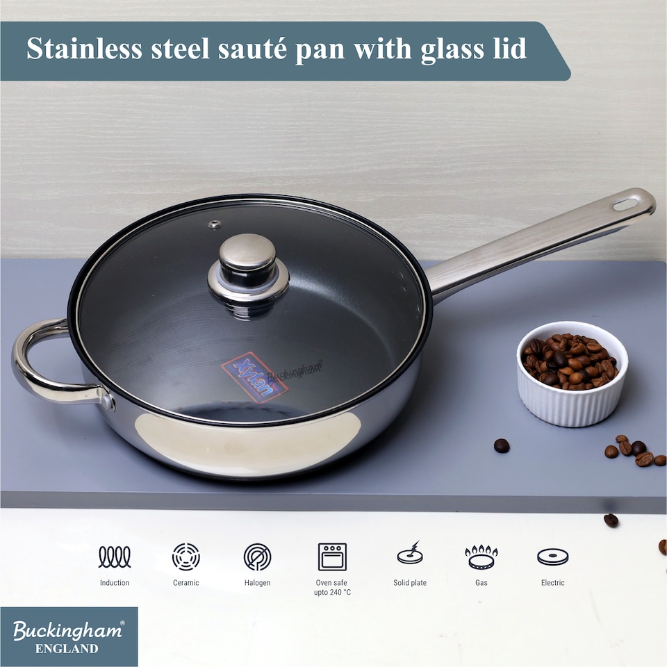 image 1 of Buckingham Stainless Steel Sauté Pan Induction Compatible with Stainless Steel Handles 24cm , 2.7 litre
