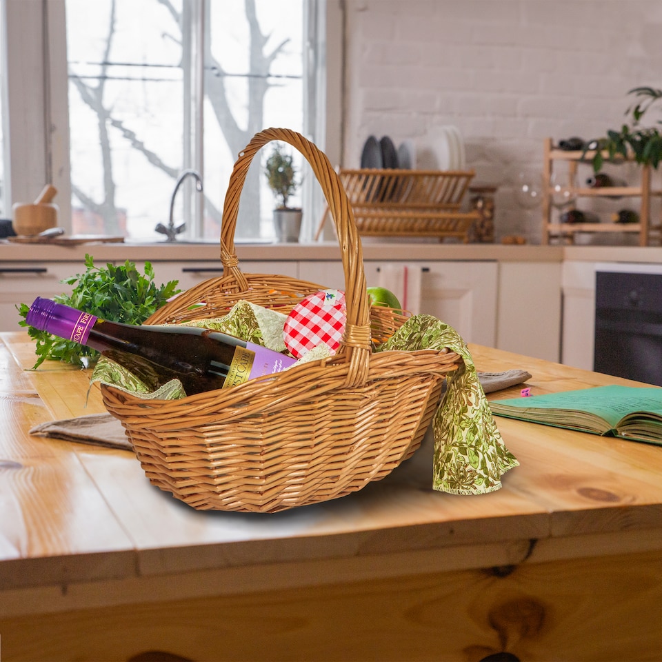 image 1 of Oval Traditional Wicker Shopping High Handle Basket Storage Basket