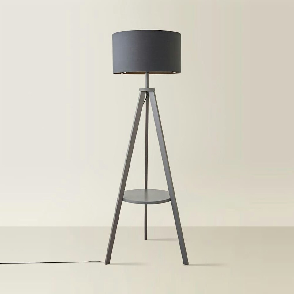 image 1 of ValueLights Morrigan Charcoal Shade Grey Wood Tripod Floor Lamp | Grey