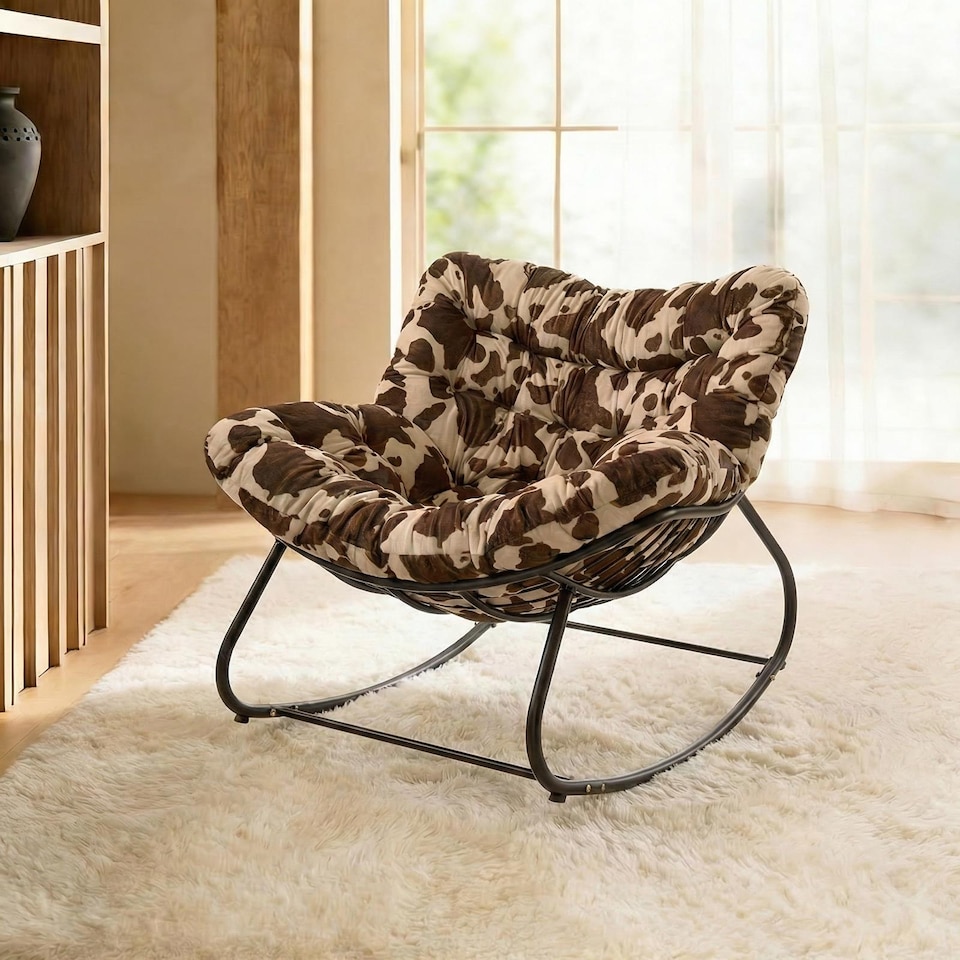 image 1 of OHS Printed Fleece Rocking Chair Upholstered Metal Frame Cushioned