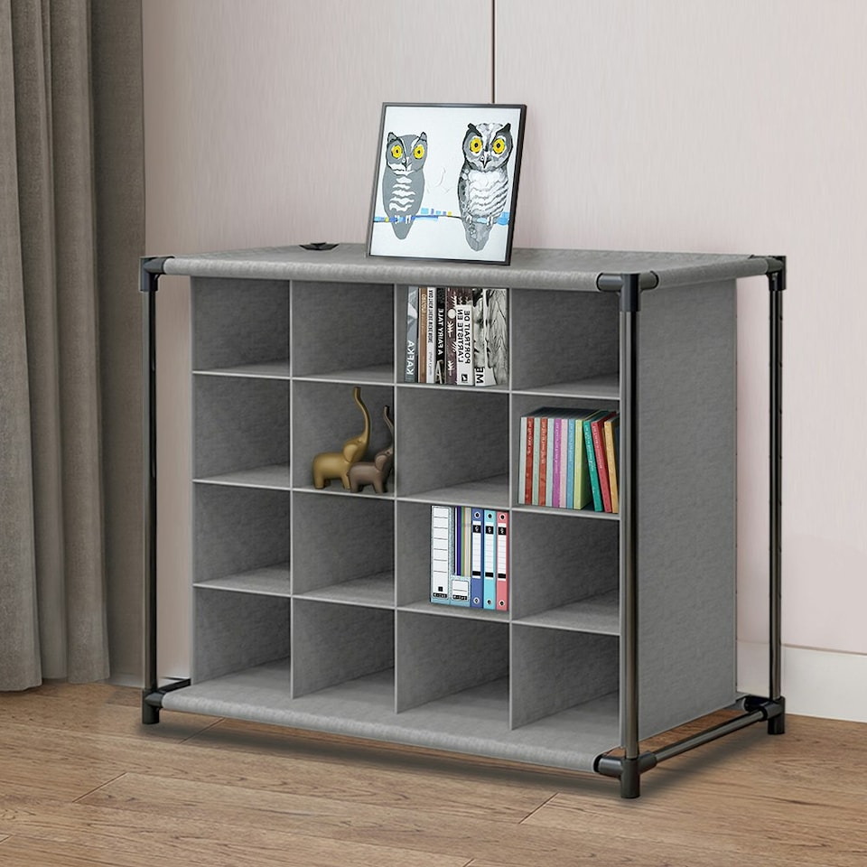 image 1 of Living and Home 4 Tiers 16-Pair Non-woven Grid Shoes Rack - Grey