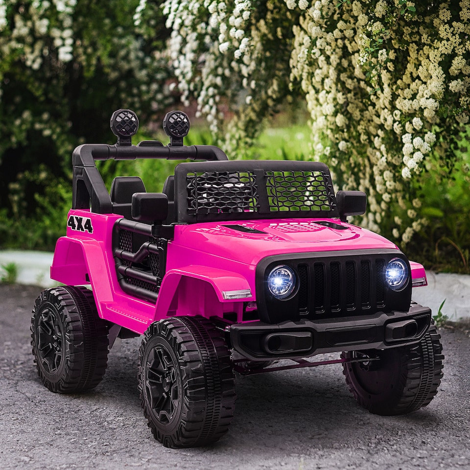 image 1 of HOMCOM Kids Electric Ride On Car 12V Off Road Toy with Parental Remote Control 2 Motors Horn Lights Suspension Wheels for 3-6 Years Old Pink