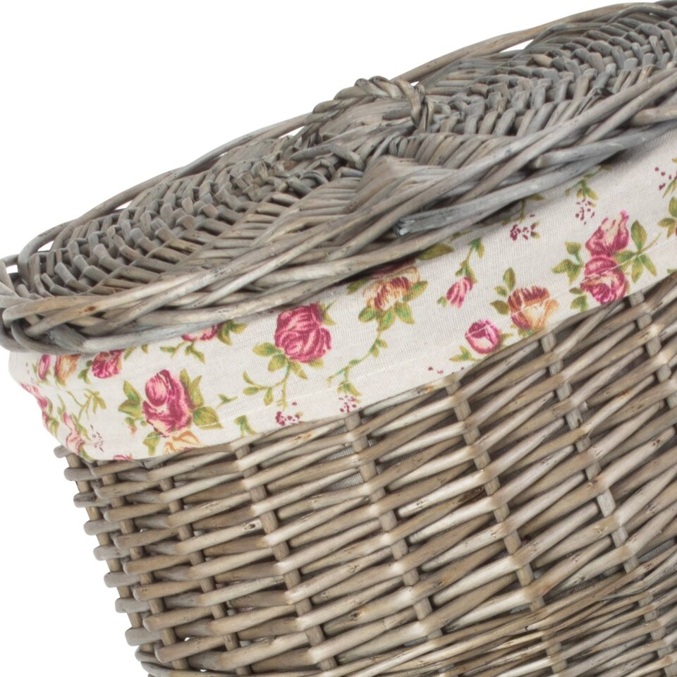 image 1 of Small Antique Wash Round Linen Basket With Garden Rose Lining | Multi | Garden Rose