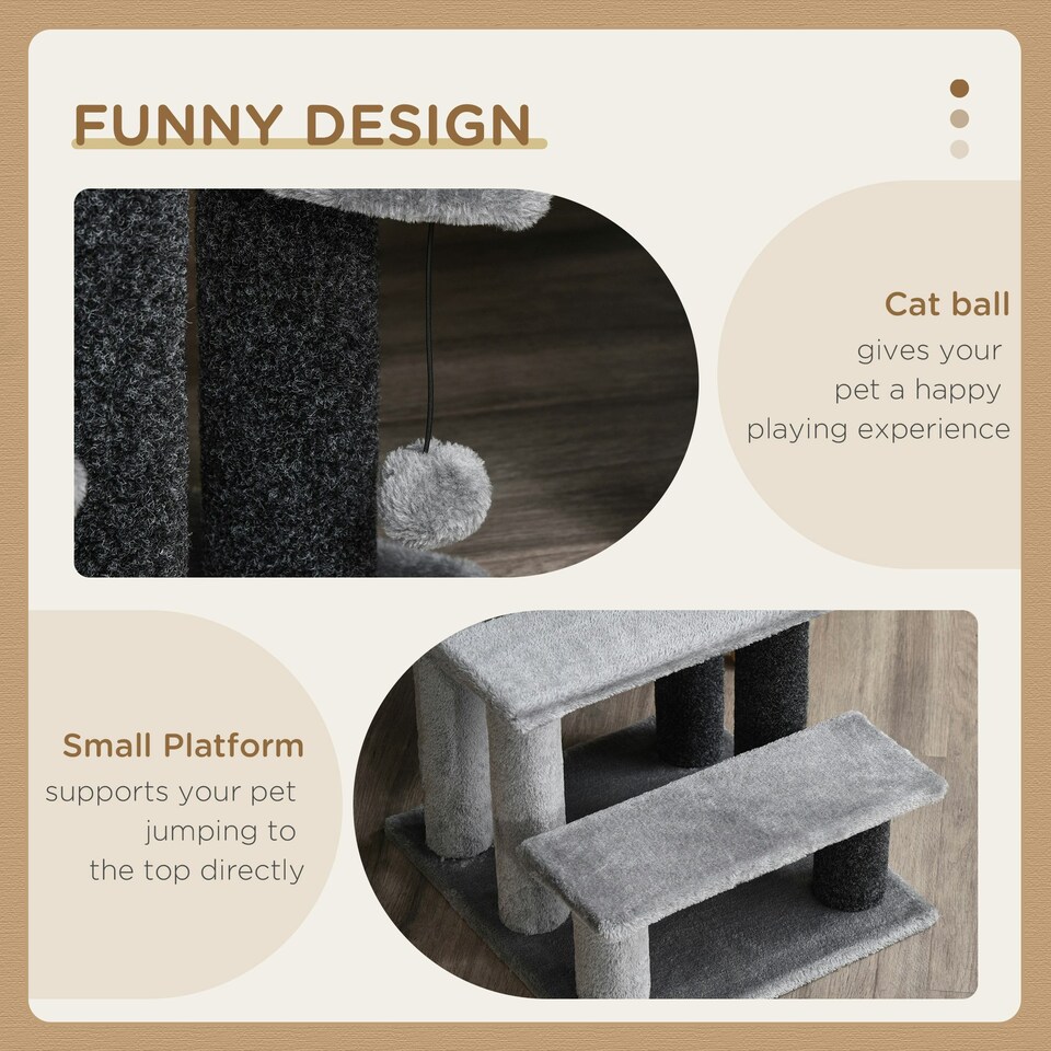 image 1 of PawHut Pet Stairs with 3-step Stair, Scratching Posts, Platforms, Toy Ball
