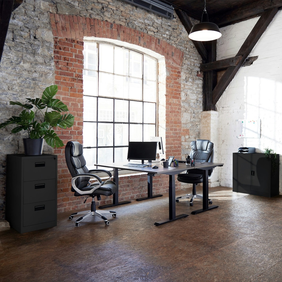 image 1 of Filing Cabinet - 3 shelves, height-adjustable, lockable, 90 x 40 x 90 cm | Black | black | 90 x 40 x 90 cm | 1