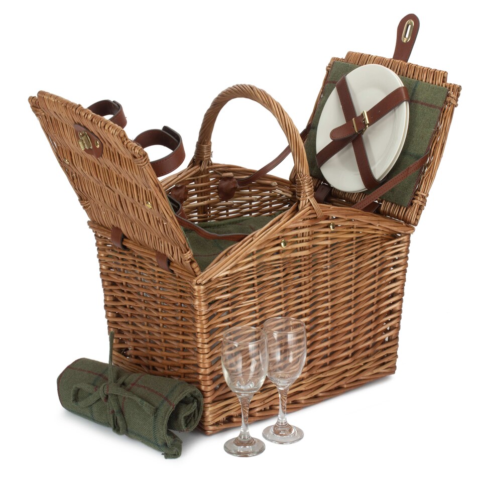 image 1 of 2 Person Butterfly Lidded Fitted Wicker Picnic Basket