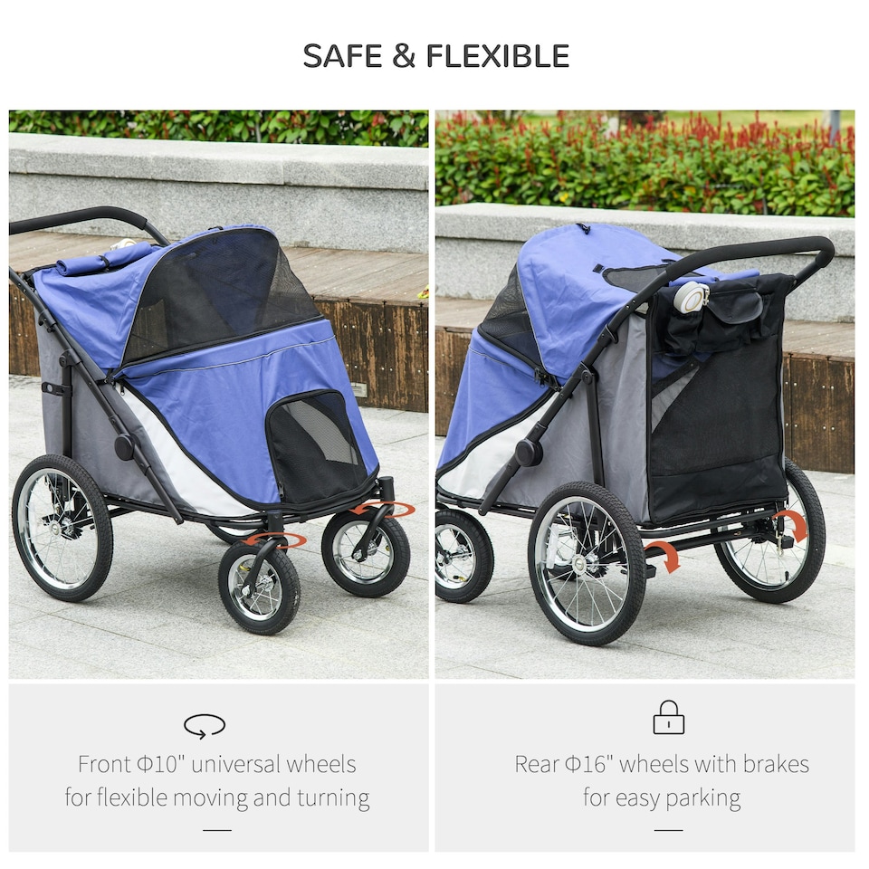 image 1 of PawHut Foldable Pet Stroller with Cushion, for M, L Dogs - Blue