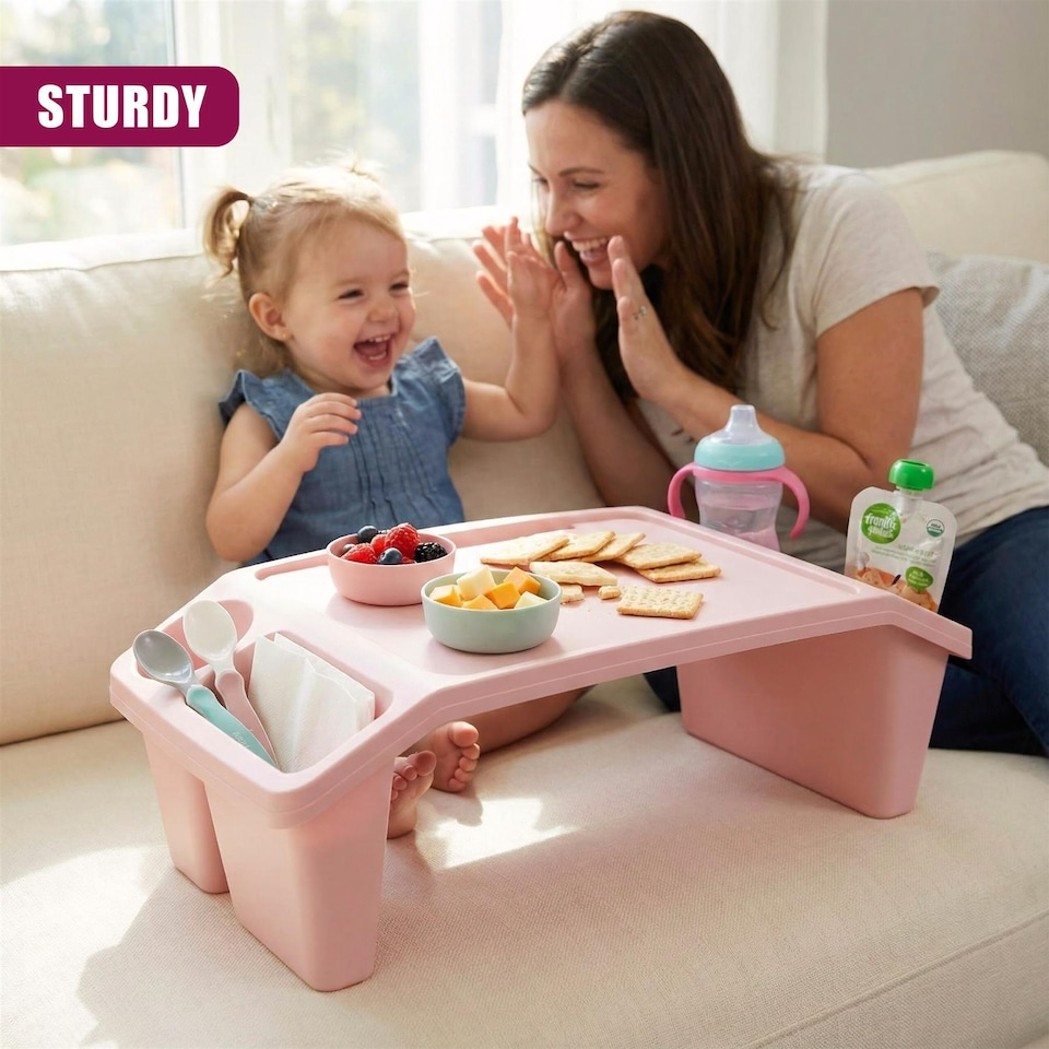 image 1 of GEEZY Pink Plastic Portable Bed Tray With Storage