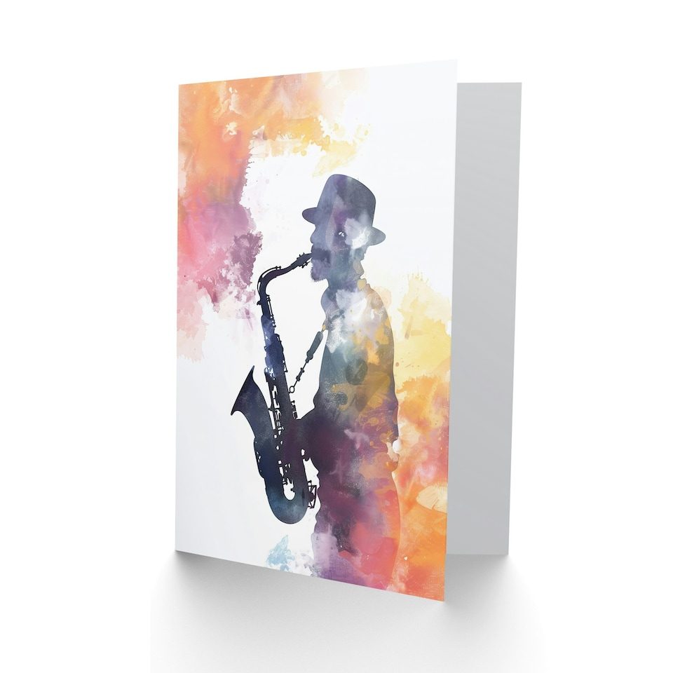 image 1 of Bright Artistic Saxophonist Music Smoke Him Her Birthday Card