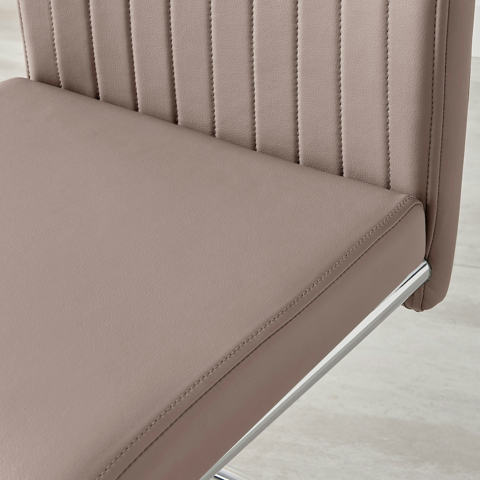 image 1 of Furniturebox 2x Lorenzo Cappuccino Beige Faux Leather Chrome Dining Chairs