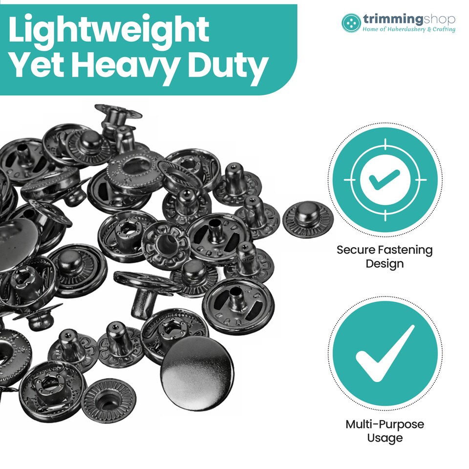 image 1 of 15mm S Spring Press Studs 4-Part, Durable & Lightweight - 100pcs