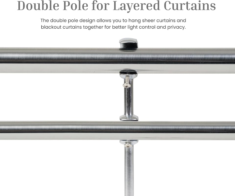 image 1 of Lister Cartwright Double Curtain Extendable Pole Set with Polished Steel Ball Finials- 19mm & 28mm Metal Poles(120- 220 cm)