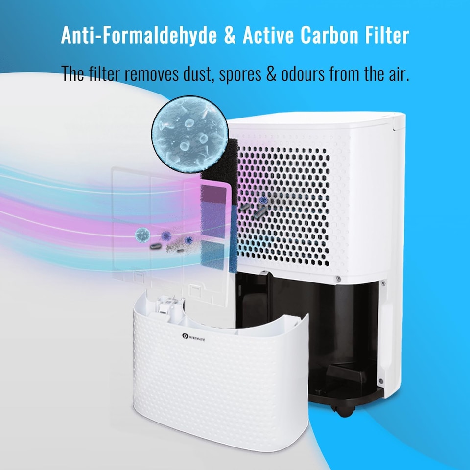 image 1 of 12 Litre Dehumidifier with Air Purifier and Continuous Drainage Hose