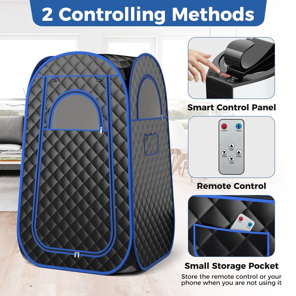 image 1 of COSTWAY Portable Home Sauna Full Body Steam Sauna Tent w/3L Steam Generator