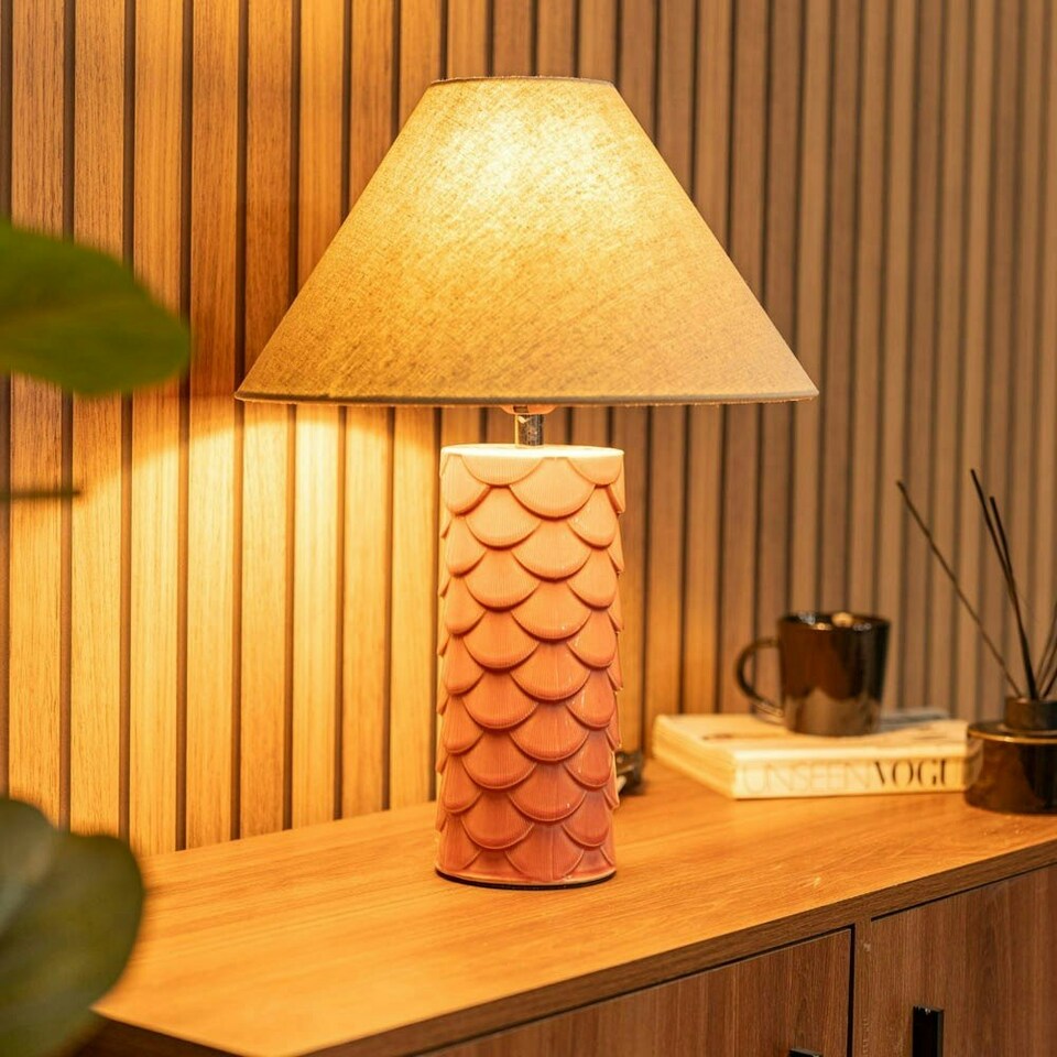 image 1 of ValueLights Athena Pink Seashell Table Lamp with Natural Tapered Shade Pink