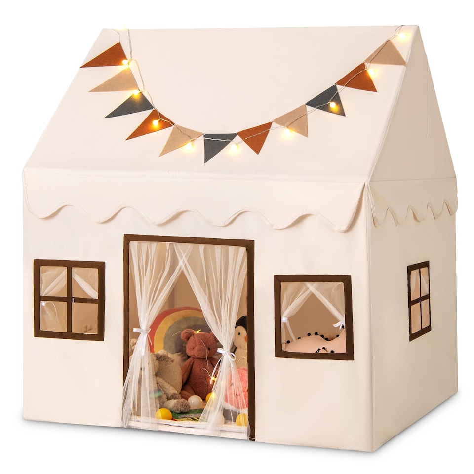 image 1 of COSTWAY Kids Play Tent Toddler Playhouse Tent with Padded Non-slip Mat-Beige