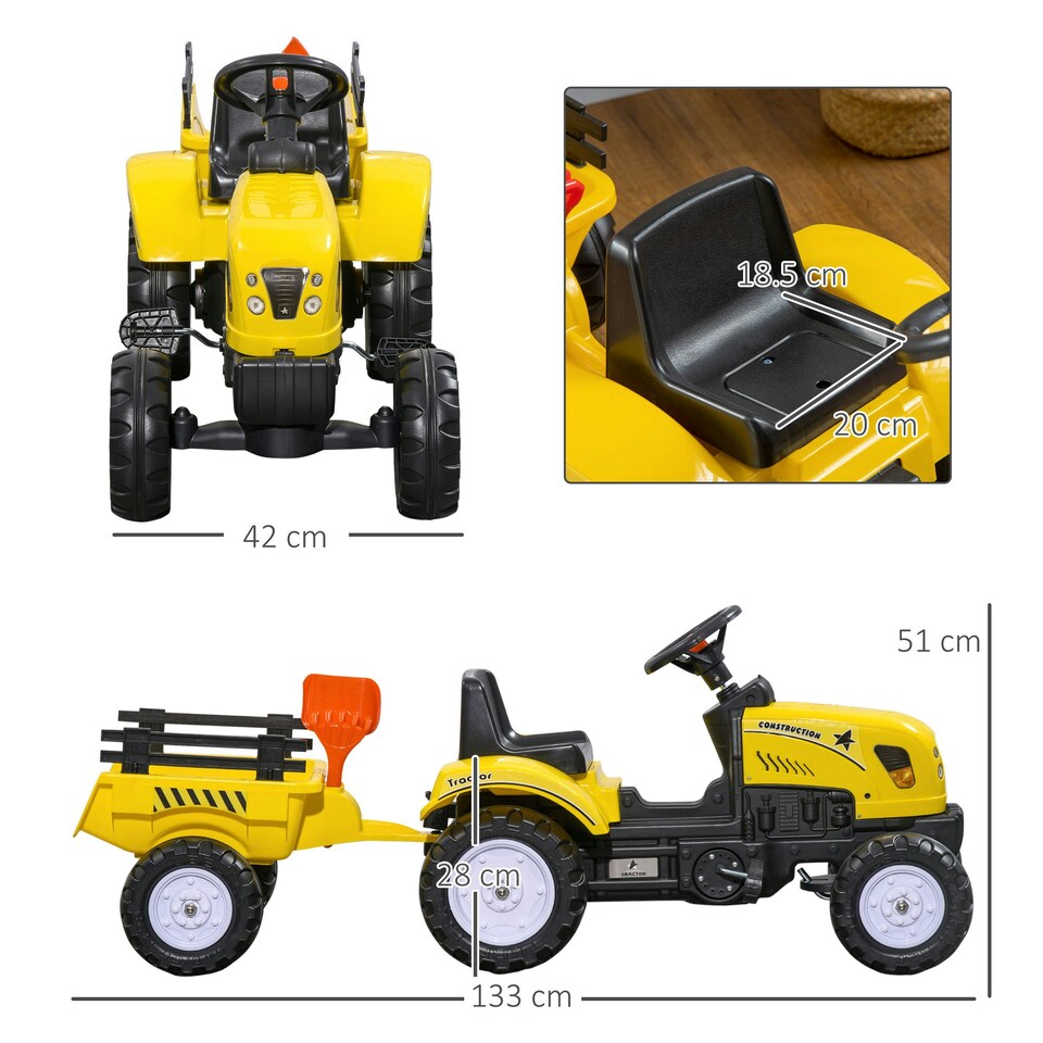 image 1 of HOMCOM Pedal Go Kart Ride on Tractor with Shovel & Rake Four Wheels Child Toy