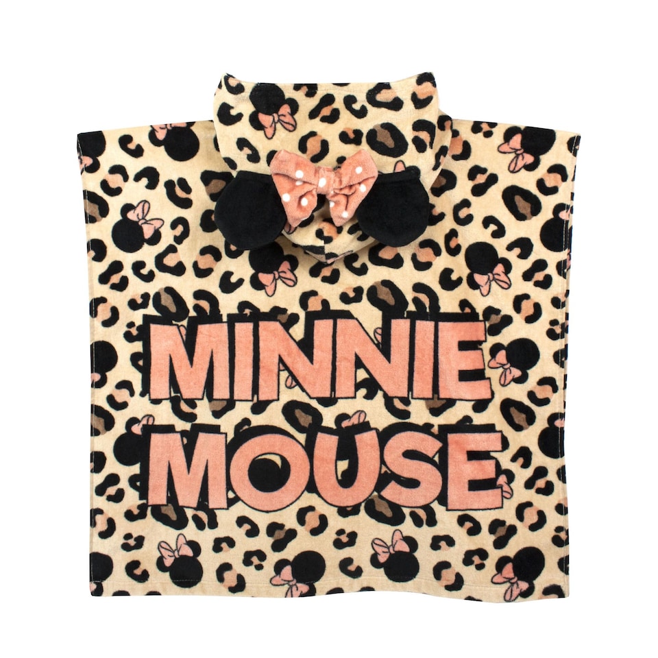 image 1 of Disney Minnie Mouse Girl's Towel Poncho | Kids Pink Hooded Beach Towel | Children's Bath Time Towel with 3D Ears & Bow Hood | Pink Gift