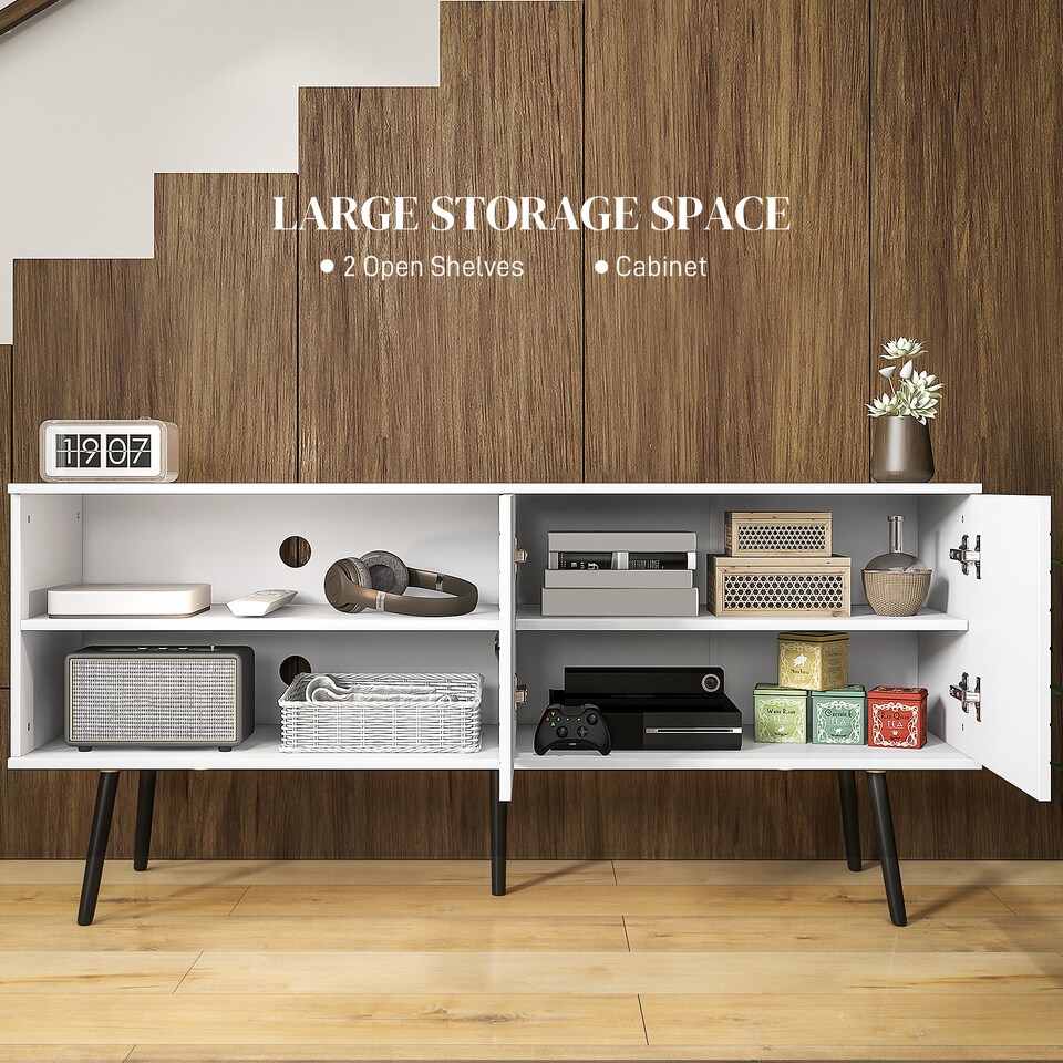 image 1 of HOMCOM TV Stand Cabinet for 65 Inch TVs, TV Unit with Open Shelves, Soft-close Door and Cable Holes, Entertainment Unit for Living Room, White