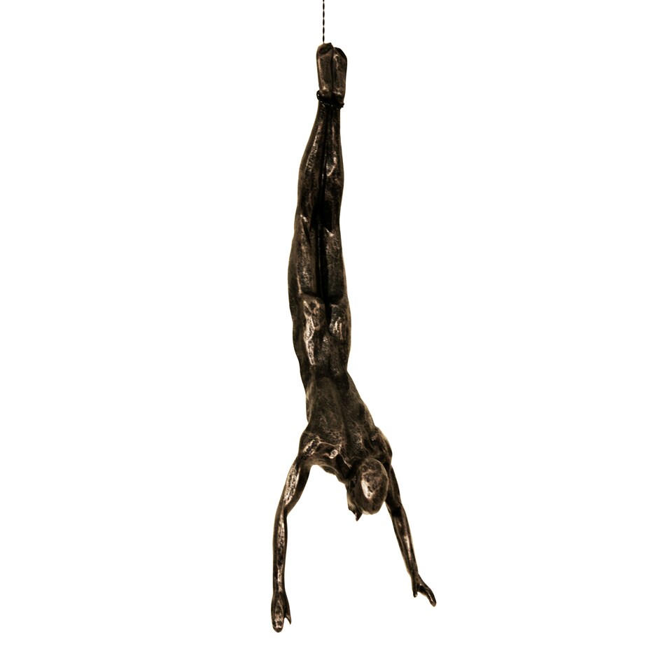 image 1 of Large x3 Bronze Colour Climbing Men With Nail Caps Wall Hanging Ornaments Art Installation Sculptures of Climber Figures on Realistic Metal Wires