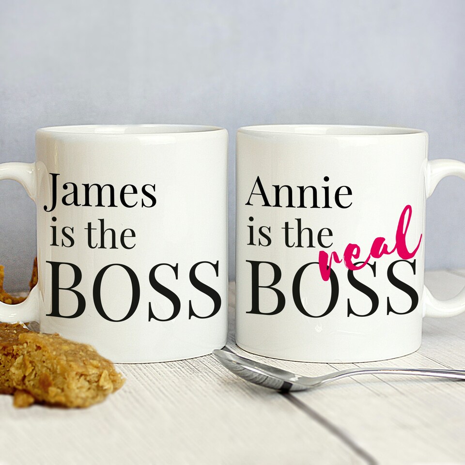 image 1 of Personalised The Real Boss Mug Set White